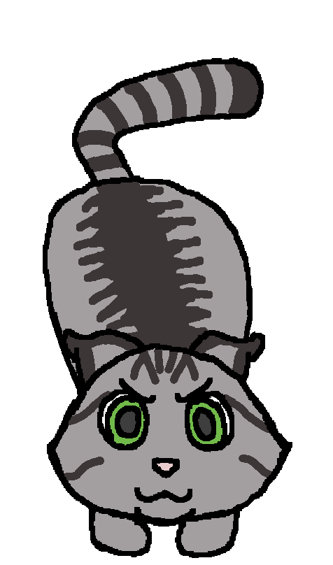 Tabby cat wagging its tail